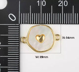 18K Gold Filled Round Coin Heart Charm Connector Shell Pearl Link Connector, CN473