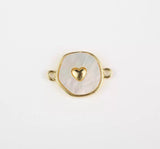 18K Gold Filled Round Coin Heart Charm Connector Shell Pearl Link Connector, CN473