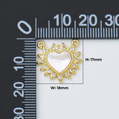 18K Gold Filled Shell Pearl Heart Charm Connector, Heart Pendant for Valentine Jewelry Gift Idea Making, 17x18mm, CN476