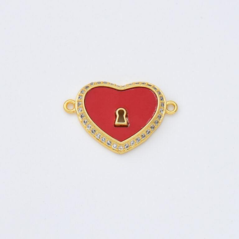 18K Gold Filled Shell Pearl Heart Lock Charm Connector, Heart Pendant for Valentine Jewelry Gift Idea Making, 15x22mm, CN477