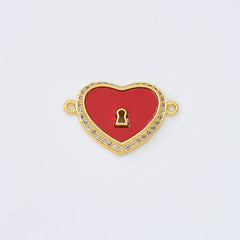 18K Gold Filled Shell Pearl Heart Lock Charm Connector, Heart Pendant for Valentine Jewelry Gift Idea Making, 15x22mm, CN477