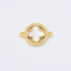 18K Gold Filled Shell Pearl Quatrefoil Clover Charm Connector, Four Leaf Lucky Clover Pendant for Necklace Bracelet Jewelry Making Supply, CN478