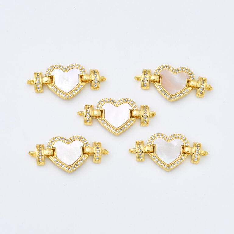 18K Gold Filled Heart Shell Pearl Link Connector, Heart Charm Pendant for Valentine Jewelry Gift Idea Making, Gift for Her, 13x27mm, CN481