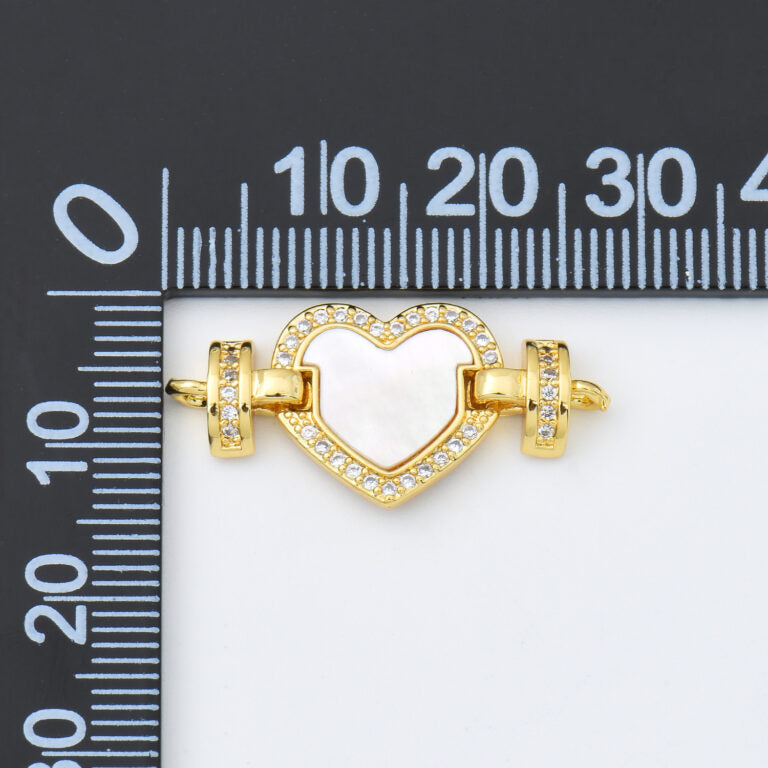 18K Gold Filled Heart Shell Pearl Link Connector, Heart Charm Pendant for Valentine Jewelry Gift Idea Making, Gift for Her, 13x27mm, CN481