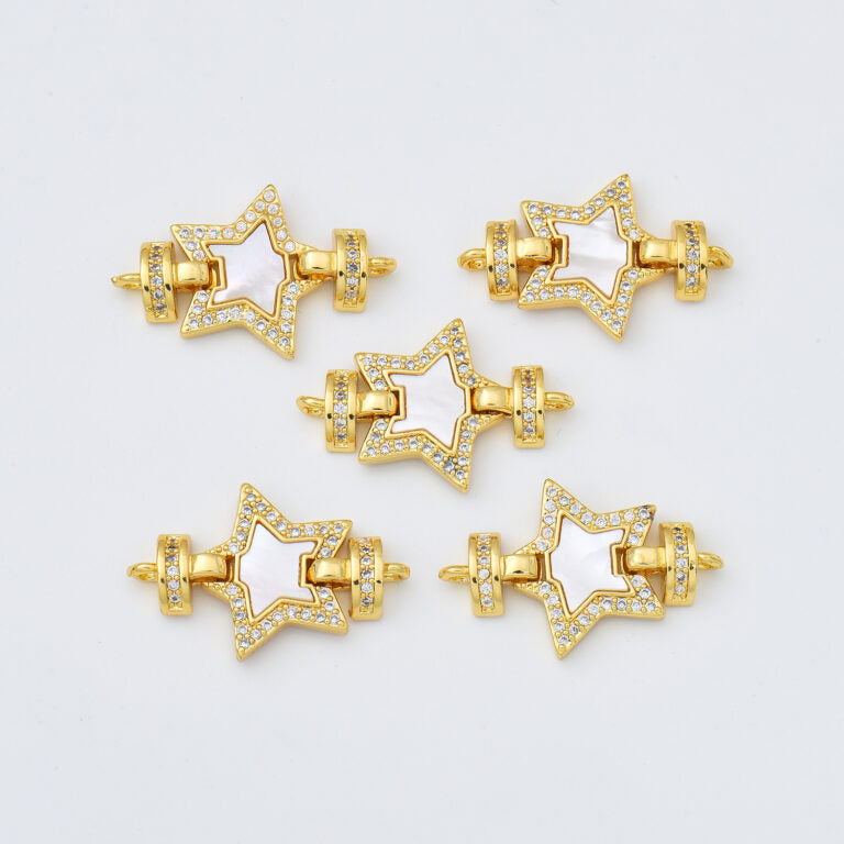 18K Gold Filled Star Shell Pearl Charm Connector, Star Link Pendant for Necklace Bracelet Jewelry Making Supply, 16x25mm, CN483