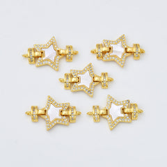 18K Gold Filled Star Shell Pearl Charm Connector, Star Link Pendant for Necklace Bracelet Jewelry Making Supply, 16x25mm, CN483