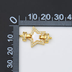 18K Gold Filled Star Shell Pearl Charm Connector, Star Link Pendant for Necklace Bracelet Jewelry Making Supply, 16x25mm, CN483