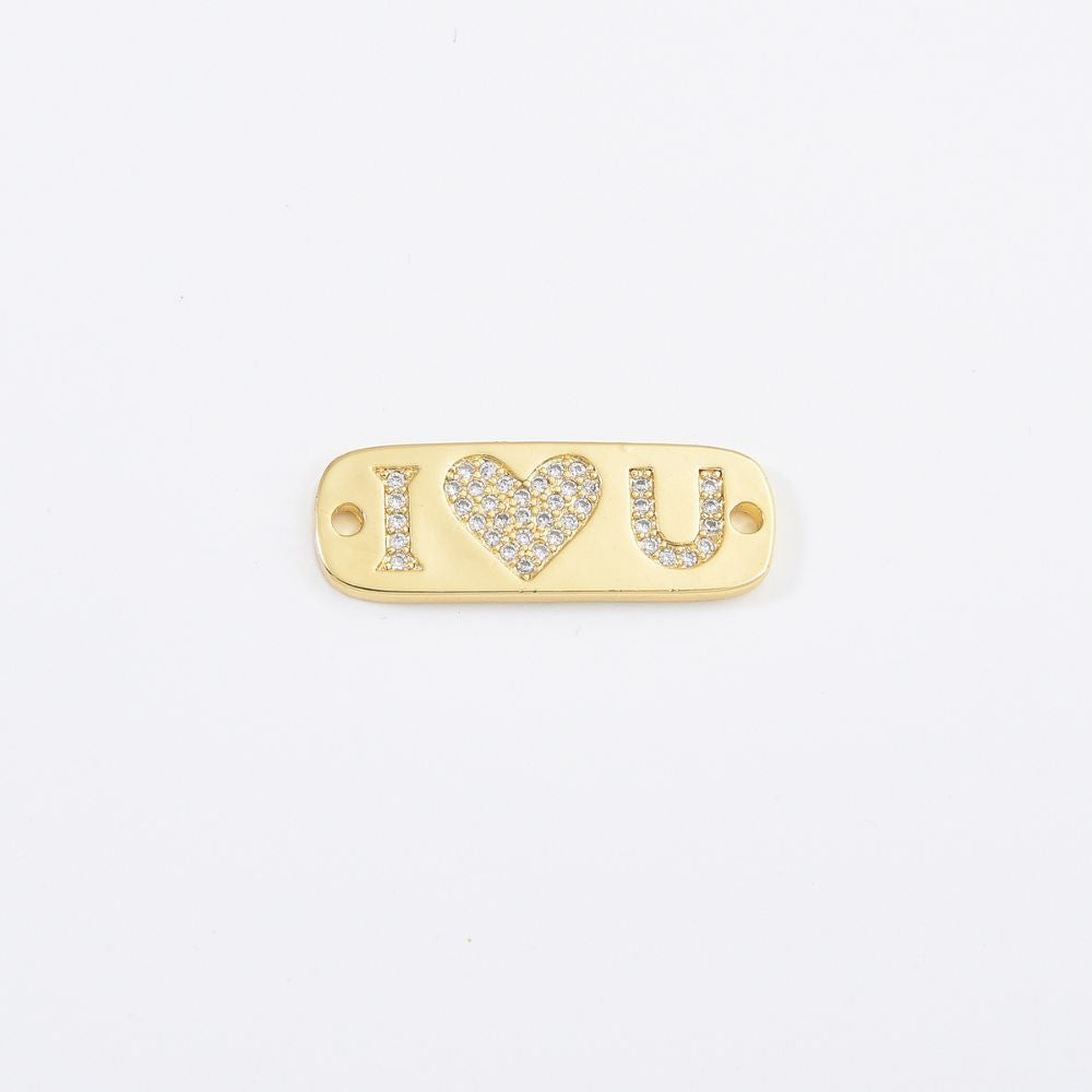 18K Gold Filled I Love You Charm Connector, I Love You Word Link Connector for Bracelet Necklace Component, Valentine Gift, CN485