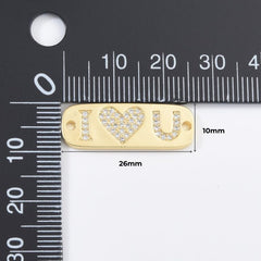 18K Gold Filled I Love You Charm Connector, I Love You Word Link Connector for Bracelet Necklace Component, Valentine Gift, CN485