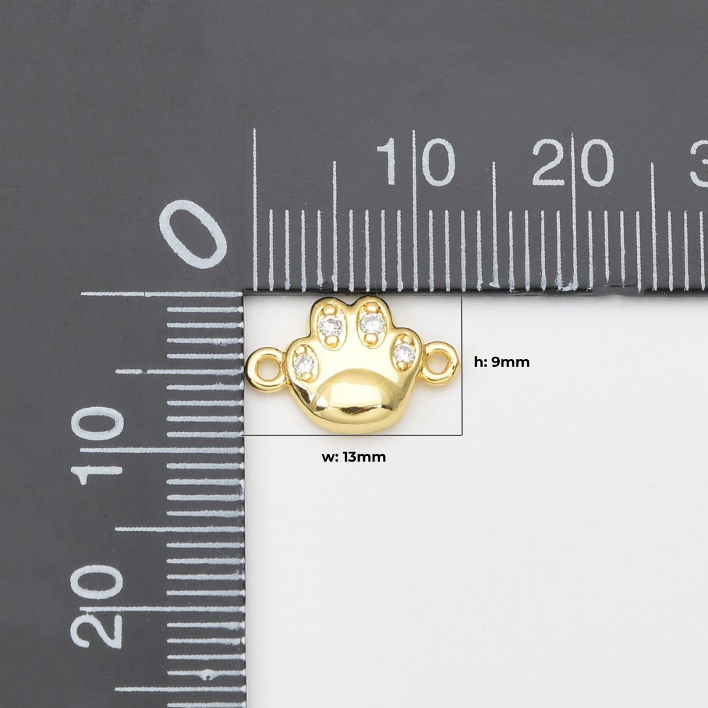 18K Gold Filled Dog Cat Paw Charm Connector, Animal Paw Print Charm Link Connector for Necklace Bracelet Jewelry Making Supply, 13x9mm, CN486