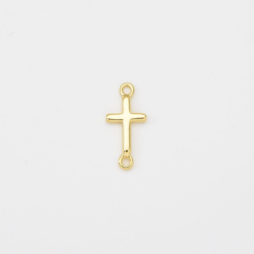 18K Gold Filled Dainty Cross Charm Connector, Cross Religious Link Connector for DIY Bracelet Necklace Jewelry Making Supply, CN487