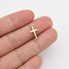 18K Gold Filled Dainty Cross Charm Connector, Cross Religious Link Connector for DIY Bracelet Necklace Jewelry Making Supply, CN487