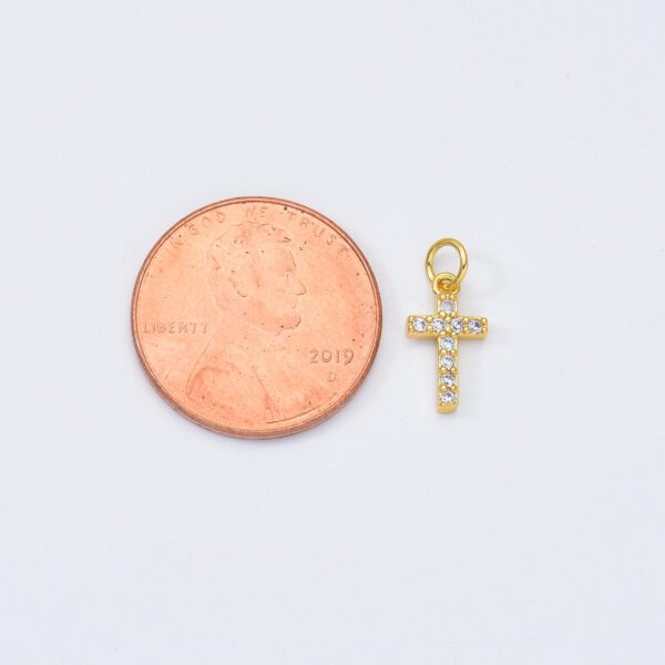 18K Gold Filled Small Cross Charm Pendant CZ Micro Pave Small Cross Charm Pendant Cross Necklace Tiny Cross Cubic Zirconia, 11x6mm CP008