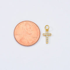 18K Gold Filled Small Cross Charm Pendant CZ Micro Pave Small Cross Charm Pendant Cross Necklace Tiny Cross Cubic Zirconia, 11x6mm CP008