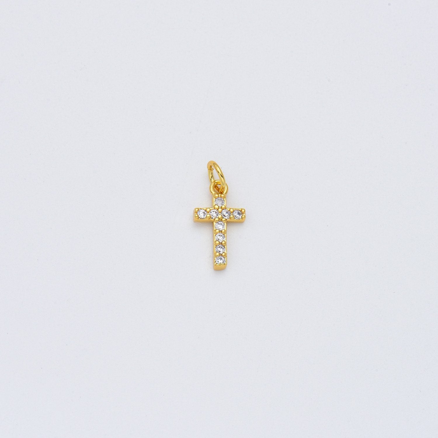 18K Gold Filled Small Cross Charm Pendant CZ Micro Pave Small Cross Charm Pendant Cross Necklace Tiny Cross Cubic Zirconia, 11x6mm CP008