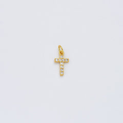 18K Gold Filled Small Cross Charm Pendant CZ Micro Pave Small Cross Charm Pendant Cross Necklace Tiny Cross Cubic Zirconia, 11x6mm CP008