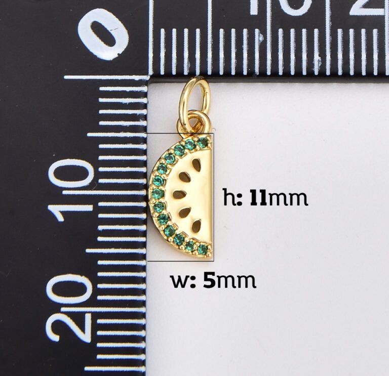 18K Gold Filled Watermelon Charm Pendant with Pave CZ Sparkle, 13x5mm, 20x8mm, CP032