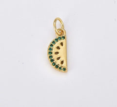 18K Gold Filled Watermelon Charm Pendant with Pave CZ Sparkle, 13x5mm, 20x8mm, CP032