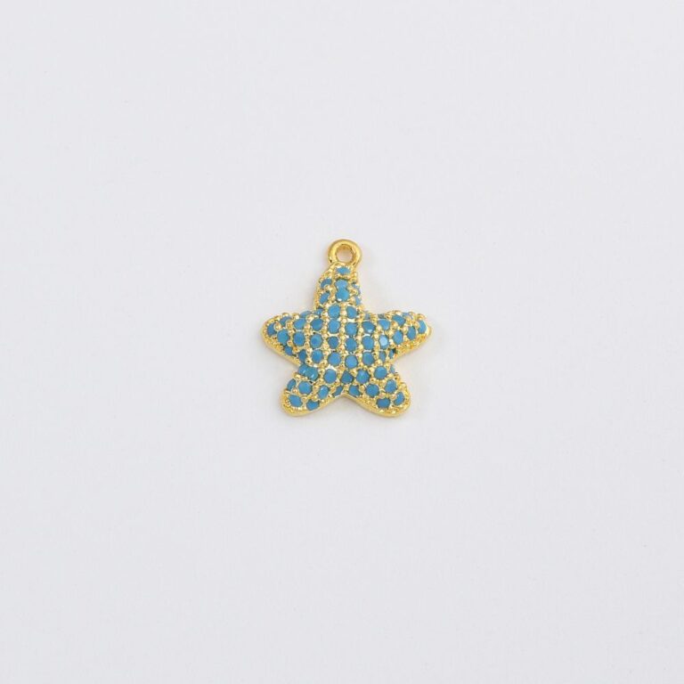 14K Gold Filled Turquoise Starfish Charm, Micro Pave CZ Starfish Pendant, Cubic Zirconia, Star Charm, Star Pendant, 12x11mm, CP037