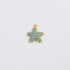 14K Gold Filled Turquoise Starfish Charm, Micro Pave CZ Starfish Pendant, Cubic Zirconia, Star Charm, Star Pendant, 12x11mm, CP037