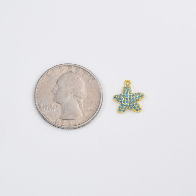 14K Gold Filled Turquoise Starfish Charm, Micro Pave CZ Starfish Pendant, Cubic Zirconia, Star Charm, Star Pendant, 12x11mm, CP037