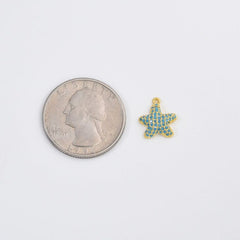 14K Gold Filled Turquoise Starfish Charm, Micro Pave CZ Starfish Pendant, Cubic Zirconia, Star Charm, Star Pendant, 12x11mm, CP037