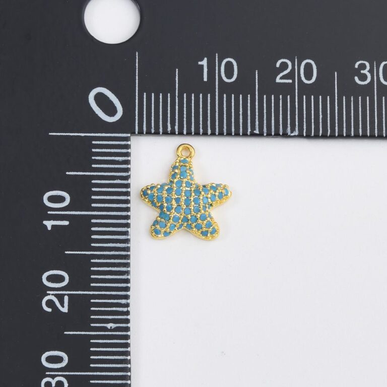 14K Gold Filled Turquoise Starfish Charm, Micro Pave CZ Starfish Pendant, Cubic Zirconia, Star Charm, Star Pendant, 12x11mm, CP037