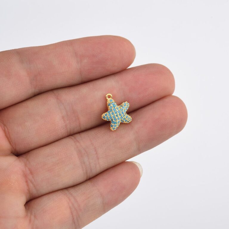 14K Gold Filled Turquoise Starfish Charm, Micro Pave CZ Starfish Pendant, Cubic Zirconia, Star Charm, Star Pendant, 12x11mm, CP037