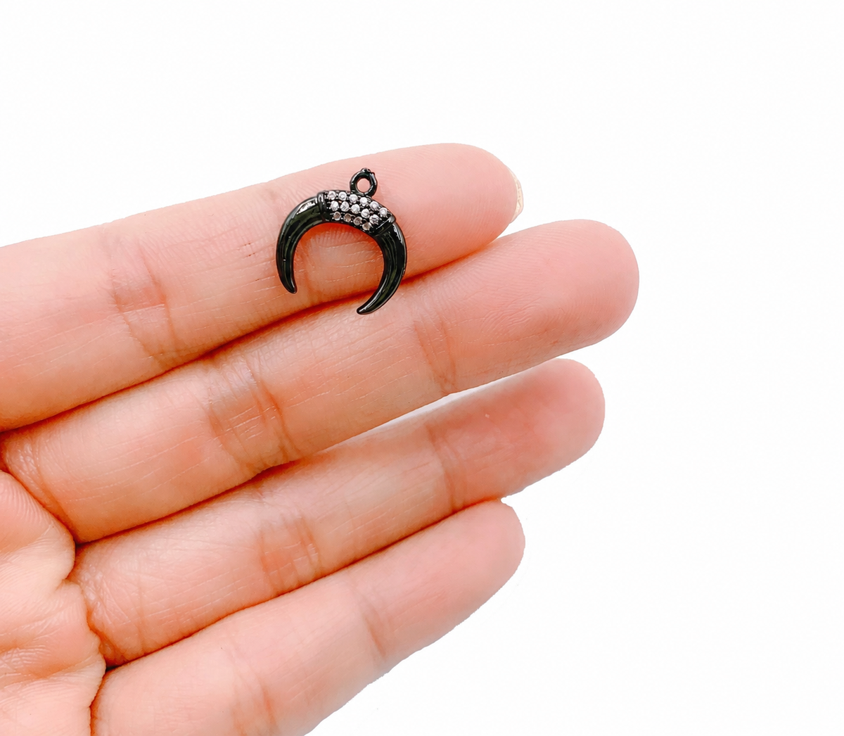 Black Crescent Moon Horn Pendant, Pave CZ Crescent Charm, Gothic Moon Pendant, Celestial Jewelry Charm for Necklace, Gift for Her, CP043A
