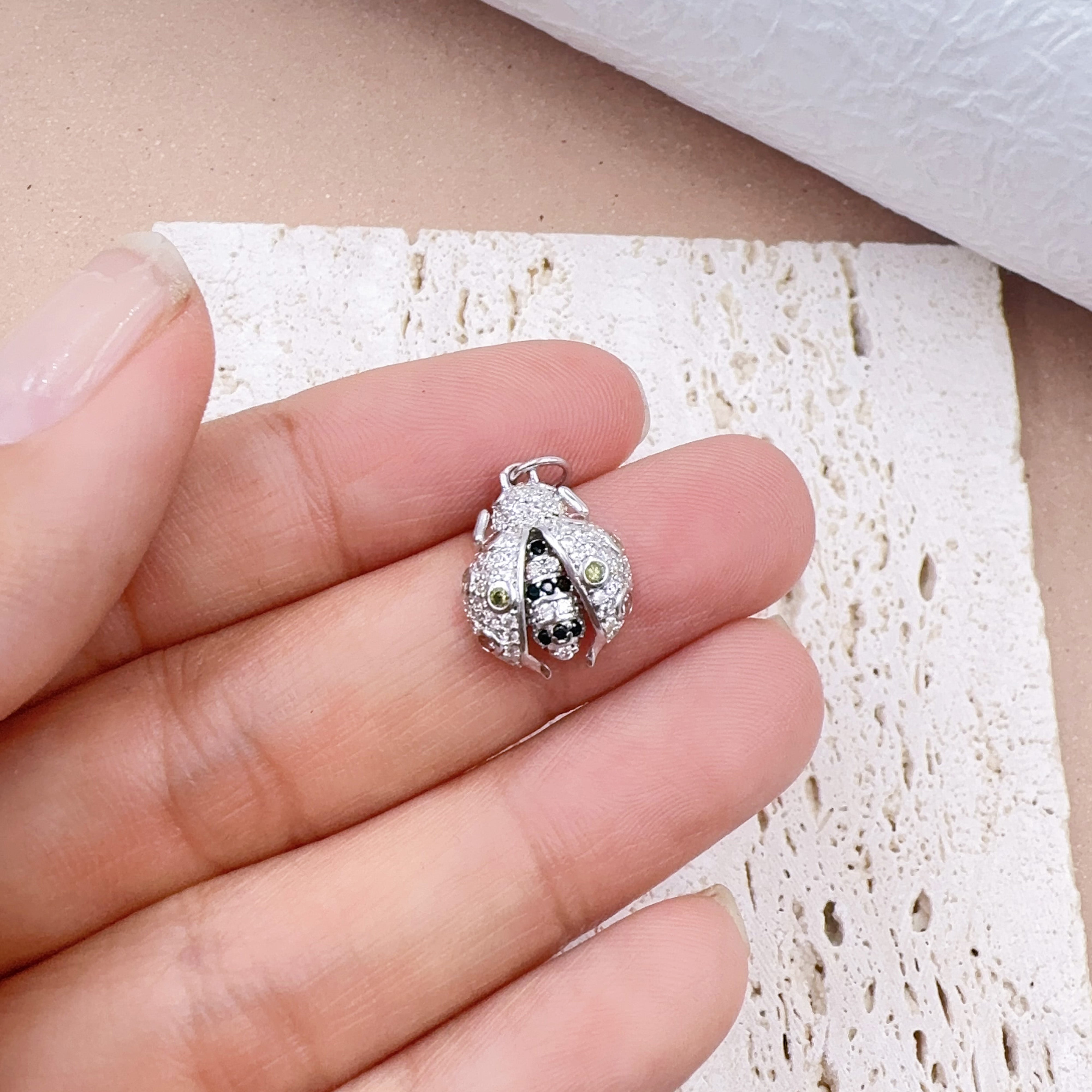 18K Gold Filled Ladybug Charm, CZ Micro Pave Ladybug Pendant, Rose Gold/Gold/Black Lady bug Beetle, Bug, Insect Charm, 12x19mm, CP044