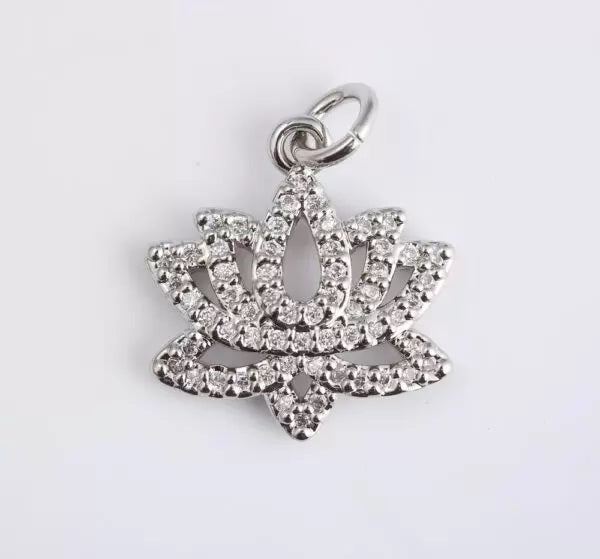 14K Gold Filled Lotus Flower Charm, Micro Pave Cubic Zirconia Mini Pendant, Yoga/ Zen/ Meditation Symbol Jewelry Bracelet Necklace CP051