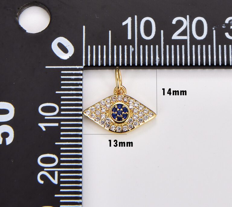 18K Gold Filled Blue Cubic Zirconia Evil Eye Charm, Micro Pave CZ Evil Eye Pendant, Evil Eye Charm, Evil Eye Pendant, Evil Eye Necklace, 14x13mm, CP052