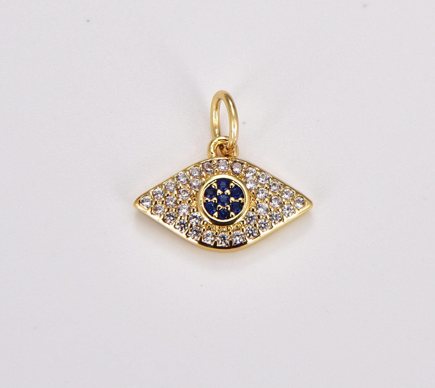 18K Gold Filled Blue Cubic Zirconia Evil Eye Charm, Micro Pave CZ Evil Eye Pendant, Evil Eye Charm, Evil Eye Pendant, Evil Eye Necklace, 14x13mm, CP052