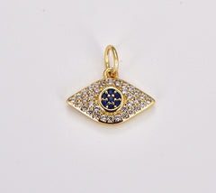 18K Gold Filled Blue Cubic Zirconia Evil Eye Charm, Micro Pave CZ Evil Eye Pendant, Evil Eye Charm, Evil Eye Pendant, Evil Eye Necklace, 14x13mm, CP052