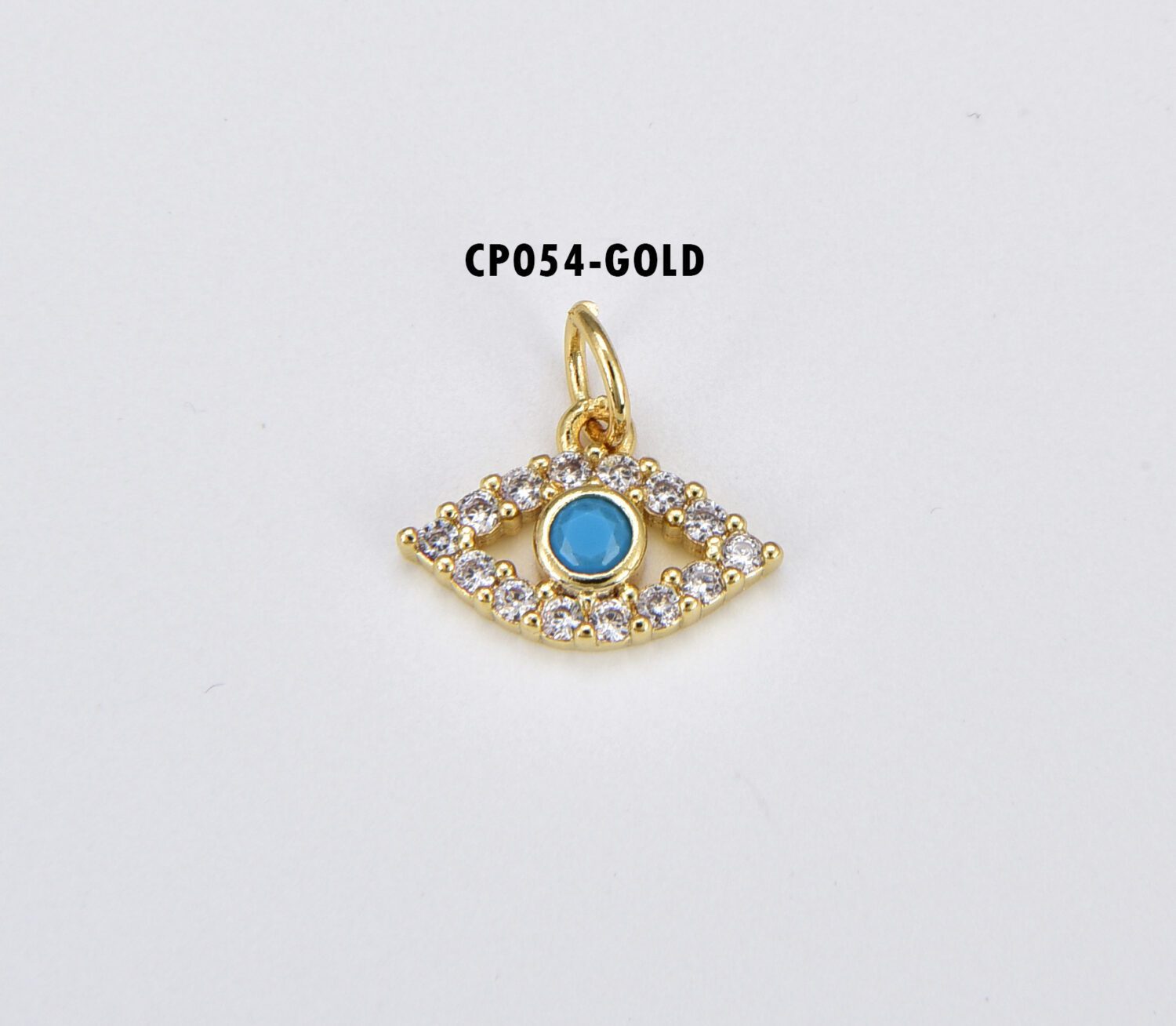 18K Gold Filled Turquoise Cubic Zirconia Mini Evil Eye Charm, CP054