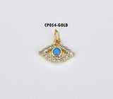 18K Gold Filled Turquoise Cubic Zirconia Mini Evil Eye Charm, CP054
