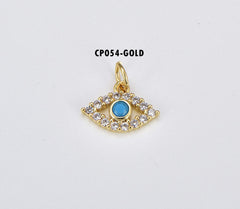 18K Gold Filled Turquoise Cubic Zirconia Mini Evil Eye Charm, CP054