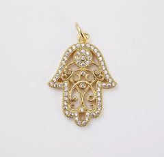 18K Gold Filled Hamsa Hand Charm, Micro Pave Hamsa Pendant, CZ Hamsa Charm, Hamsa Necklace, Hamsa Pendant, Protection, 23x16mm, CP065