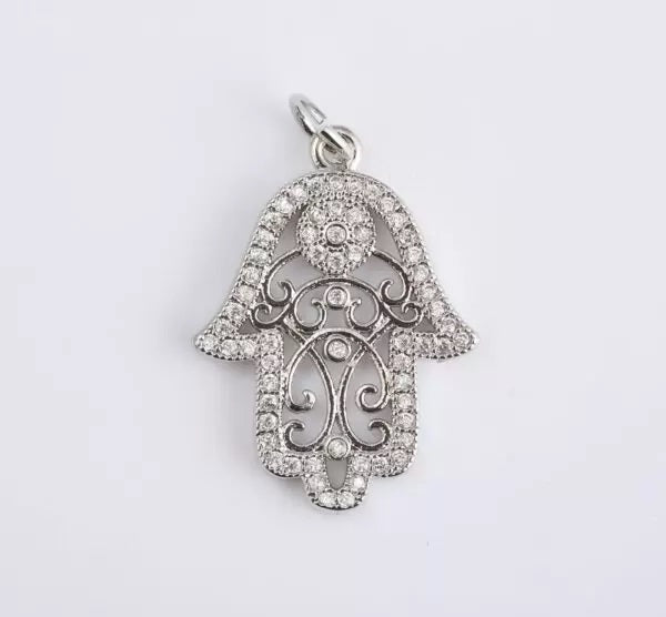 18K Gold Filled Hamsa Hand Charm, Micro Pave Hamsa Pendant, CZ Hamsa Charm, Hamsa Necklace, Hamsa Pendant, Protection, 23x16mm, CP065