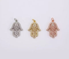 18K Gold Filled Hamsa Hand Charm, Micro Pave Hamsa Pendant, CZ Hamsa Charm, Hamsa Necklace, Hamsa Pendant, Protection, 23x16mm, CP065