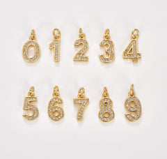 18K Gold Filled Micro Pave CZ Numbering Charms Pave Dangle, White Gold Number Letter Charms Pave Number Findings Number 0-9 Charms CP066