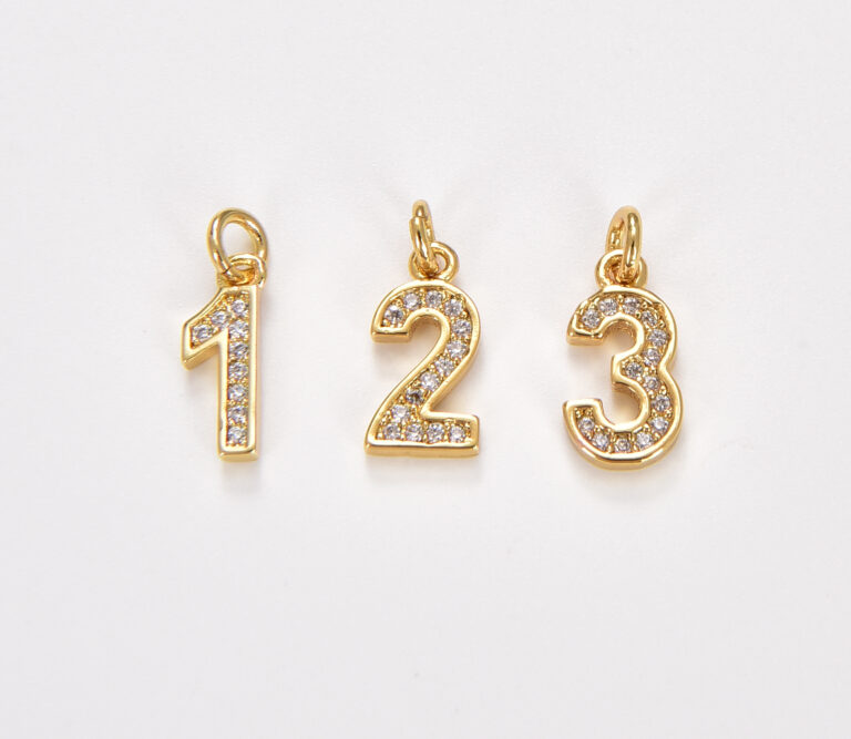 18K Gold Filled Micro Pave CZ Numbering Charms Pave Dangle, White Gold Number Letter Charms Pave Number Findings Number 0-9 Charms CP066