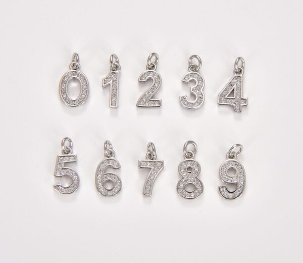 18K Gold Filled Micro Pave CZ Numbering Charms Pave Dangle, White Gold Number Letter Charms Pave Number Findings Number 0-9 Charms CP066