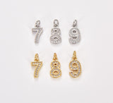 18K Gold Filled Micro Pave CZ Numbering Charms Pave Dangle, White Gold Number Letter Charms Pave Number Findings Number 0-9 Charms CP066