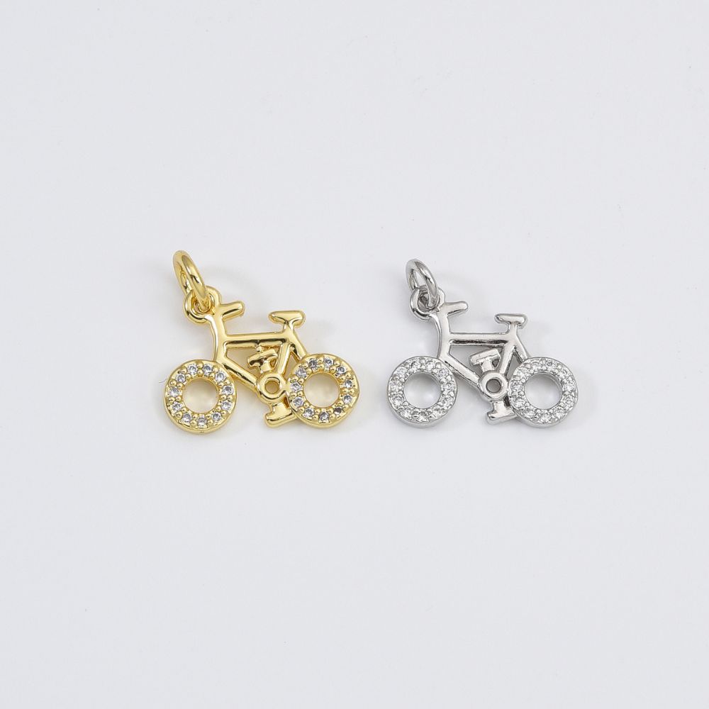 18K Gold Filled Bicycle Charm Pendant, Micro Pave CZ Bicycle Pendant, Sports Charm, Bicycle Pendant, Bicycle Charm, 15x10mm, CP080