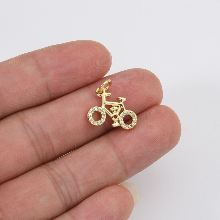 18K Gold Filled Bicycle Charm Pendant, Micro Pave CZ Bicycle Pendant, Sports Charm, Bicycle Pendant, Bicycle Charm, 15x10mm, CP080