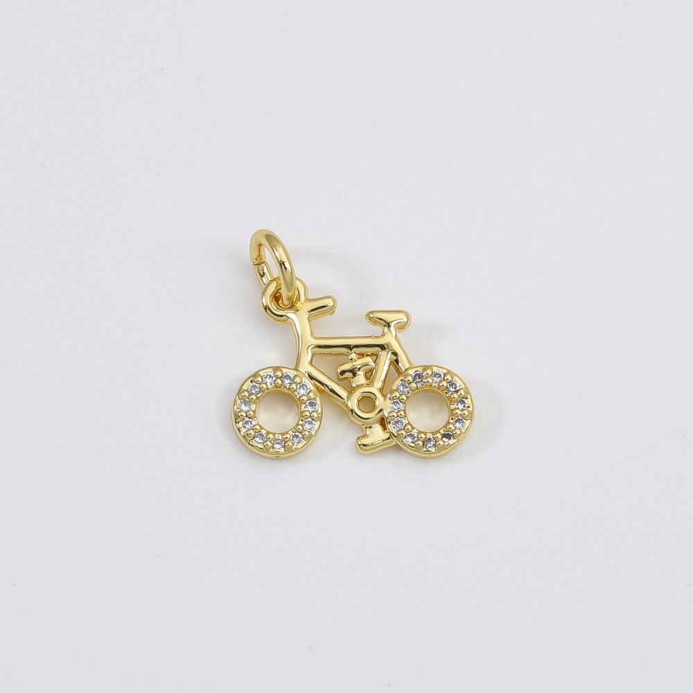 18K Gold Filled Bicycle Charm Pendant, Micro Pave CZ Bicycle Pendant, Sports Charm, Bicycle Pendant, Bicycle Charm, 15x10mm, CP080