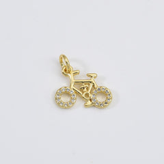 18K Gold Filled Bicycle Charm Pendant, Micro Pave CZ Bicycle Pendant, Sports Charm, Bicycle Pendant, Bicycle Charm, 15x10mm, CP080