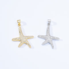 24K Gold Filled Starfish Charm Pendant, Micro Pave Cubic Zirconia Sea Starfish Charm, Ocean Charm, Sealife Charm, Bracelet Charm, 26x22mm, CP086