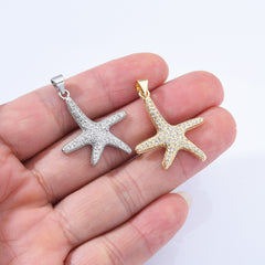 24K Gold Filled Starfish Charm Pendant, Micro Pave Cubic Zirconia Sea Starfish Charm, Ocean Charm, Sealife Charm, Bracelet Charm, 26x22mm, CP086